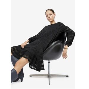 Anine Bing Black Viola Long Sleeve Striped Shift Swing Dress